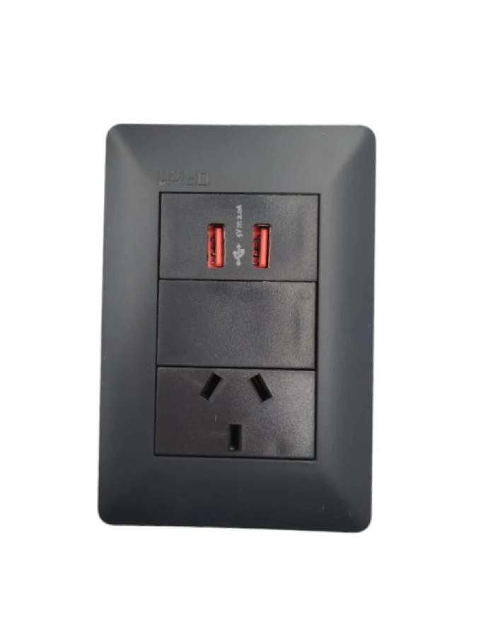 Llave 1 tomacorrientes y 1 USB doble Richi BIO armada negro